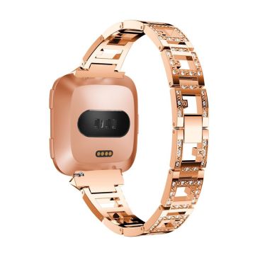 Fitbit Versa stud link rhinestone décor watch strap replacement - Rose Gold