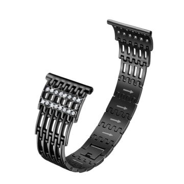 Fitbit Versa stripe rhinestone décor watch strap replacement - Black