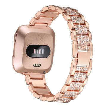 Fitbit Versa rhinestone décor metal watch band strap - Rose Gold