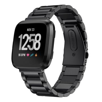 Three beads stainless steel watch band for Fitbit Versa - Black