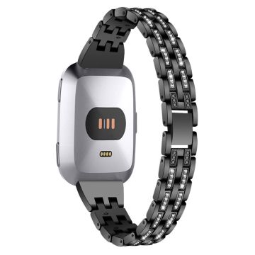 Fitbit Versa five beads rhinestone stainless steel watch band - Black