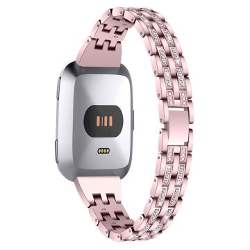 Fitbit Versa five beads rhinestone stainless steel watch band - Pink