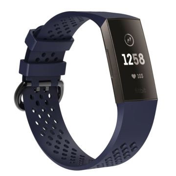 Fitbit Charge 3 breathable hollow silicone watch strap - Size: S - Dark Blue