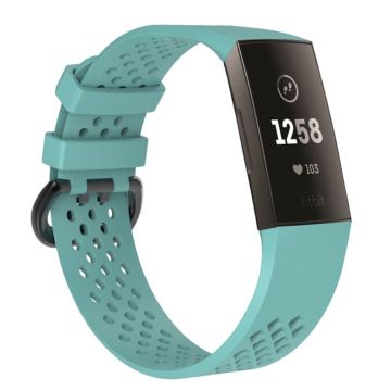 Fitbit Charge 3 breathable hollow silicone watch strap - Size: S - Cyan