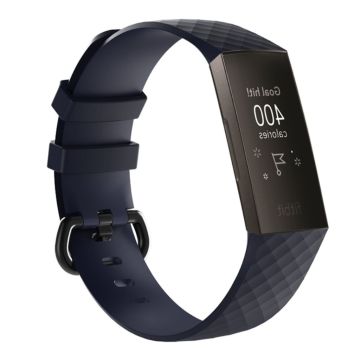 Fitbit Charge 3 geometric pattern soft silicone watch band - Dark Blue