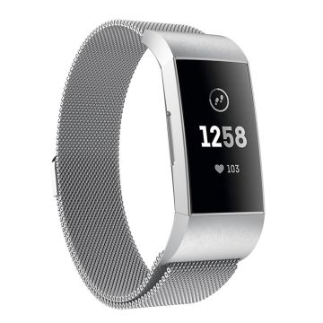 Fitbit Charge 3 luxury milanese watch strap replacement - Size: L / Silver