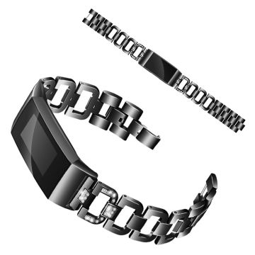 Fitbit Charge 3 D-shape rhinestone décor watch band - Black