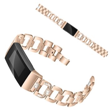 Fitbit Charge 3 D-shape rhinestone décor watch band - Champagne Gold