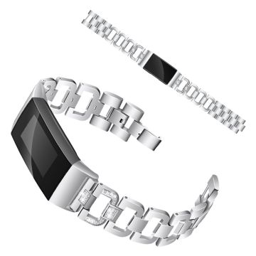 Fitbit Charge 3 D-shape rhinestone décor watch band - Silver