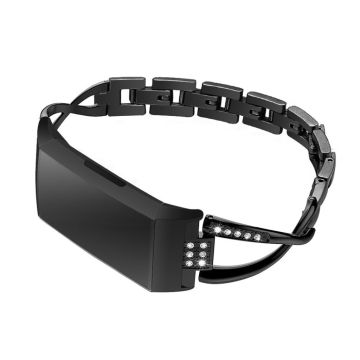 Fitbit Charge 3 X-shape rhinestone décor watch band - Black