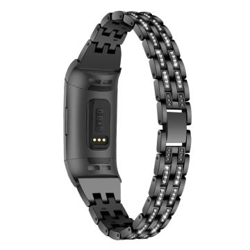 Fitbit Charge 3 rhinestone stainless steel watchband - Black