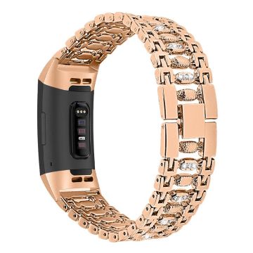 Fitbit Charge 3 rhinestone candy stainless steel watch band - Rose Gold