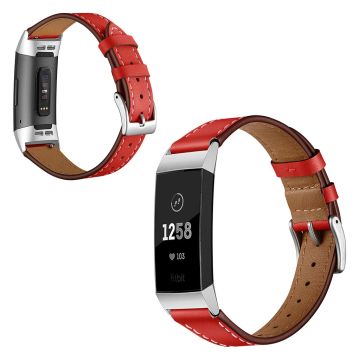 Fitbit Charge 3 durable genuine leather watch band - Red