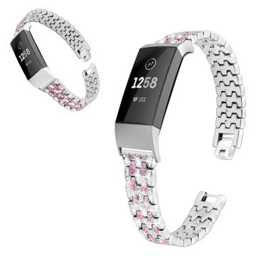 Fitbit Charge 3 rhinestone décor watch band - Silver / Rose