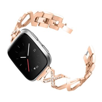 Fitbit Versa 2 / Versa Lite rhinestone luxury style stainless steel watch strap - Rose Gold