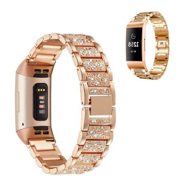 Fitbit Charge 4 / 3 rhinestone stainless steel watch strap - Rose Gold