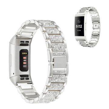 Fitbit Charge 4 / 3 rhinestone stainless steel watch strap - Silver