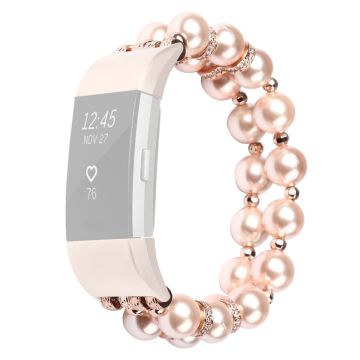 Fitbit Charge 4 / 3 two row pearls stylish watch strap - Rose Gold