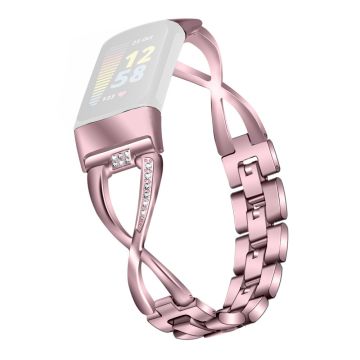 Fitbit Charge 4 / 3 elegant rhinestone décor stainless steel watch strap - Pink