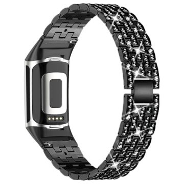 Fitbit Charge 4 / 3 rhinestone décor stainless steel watch strap - Black