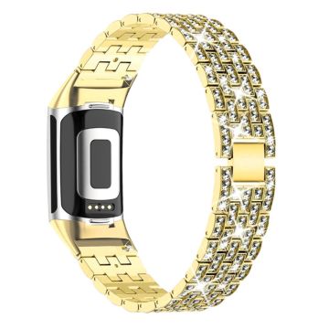 Fitbit Charge 4 / 3 rhinestone décor stainless steel watch strap - Gold