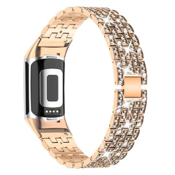 Fitbit Charge 4 / 3 rhinestone décor stainless steel watch strap - Rose Gold