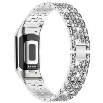 Fitbit Charge 4 / 3 rhinestone décor stainless steel watch strap - Silver