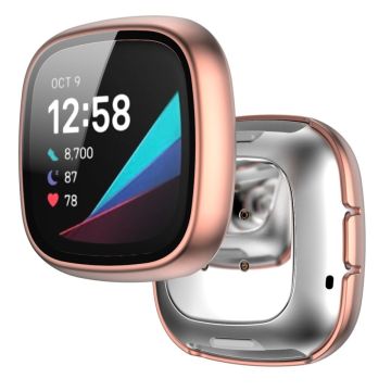 Fitbit Sense / Versa 3 matte hard cover with tempered glass - Rose Gold