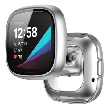 Fitbit Sense / Versa 3 matte hard cover with tempered glass - Silver