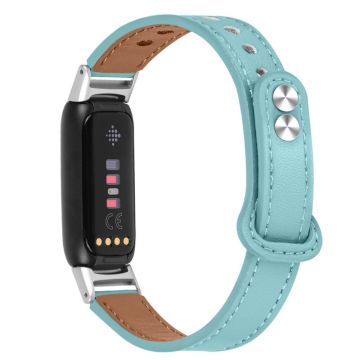 Fitbit Luxe top layer cowhide leather watch strap with silver connector - Blue