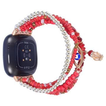 Fitbit Sense 2 / Versa 4 decorated faux pearl watch strap - Red