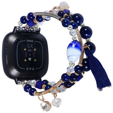 Fitbit Sense 2 / Versa 4 decorated round square beads watch strap - Blue