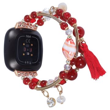 Fitbit Sense 2 / Versa 4 decorated round square beads watch strap - Red