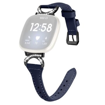 Fitbit Sense 2 / Versa 4 / Sense / 3 Genuine leather strap with rhinestone black buckle - Ink Blue