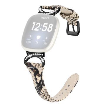 Fitbit Sense 2 / Versa 4 / Sense / 3 Genuine leather strap with rhinestone black buckle - Snake Pattern