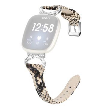 Fitbit Sense 2 / Versa 4 / Sense / 3 Genuine leather strap with rhinestone silver buckle - Snake Pattern