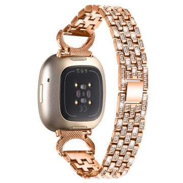 Fitbit Sense 2 / Versa 4 rhinestone 5-bead décor stainless steel strap - Rose Gold