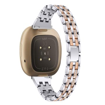 Fitbit Sense 2 / Versa 4 rhinestone décor zinc alloy strap - Silver / Rose Gold