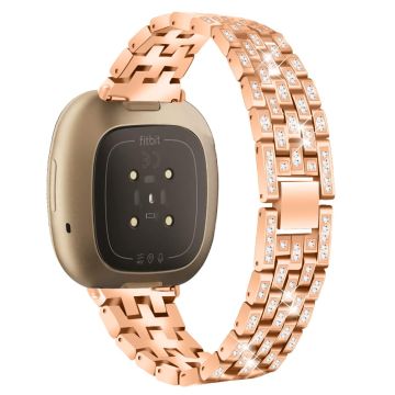 Fitbit Sense 2 / Versa 4 rhinestone décor 5 bead style zinc alloy strap - Rose Gold