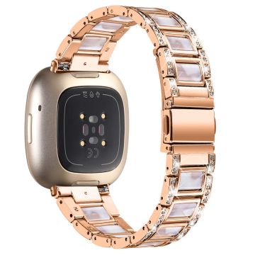 Fitbit Sense 2  / Versa 4 resin adorned stainless steel strap - Rose Gold / Pink Mix