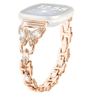 Fitbit Sense 2 / Versa 4 rhinestone butterfly décor metal strap - Rose Gold