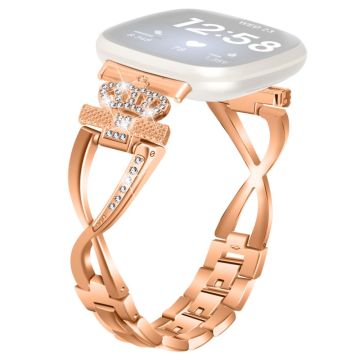 Fitbit Sense 2 / Versa 4 crown rhinestone décor alloy strap - Rose Gold