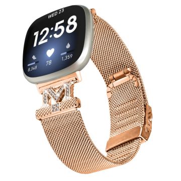 Fitbit Sense 2 / Versa 4 rhinestone milanese stainless steel strap - Rose Gold