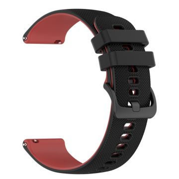 20mm dual color grid texture silicone watch strap for Garmin watch - Black / Red