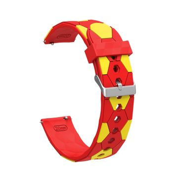 20mm Universal soccer ball silicone watch strap - Red / Yellow