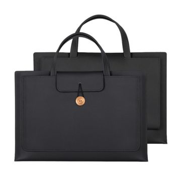 Vegan Leather Handbag for 13 / 13.3 / 13.6 / 14 " Laptops Protection Sleeve 3-Layer Notebook Computer Storage Bag - Black