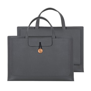 Vegan Leather Handbag for 13 / 13.3 / 13.6 / 14 " Laptops Protection Sleeve 3-Layer Notebook Computer Storage Bag - Dark Grey