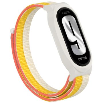 Xiaomi Mi Band 9 / Smart Band 8 Watch Band Nylon Loop Wrist Strap with Bump Resistant Watch Case - White+Yellow