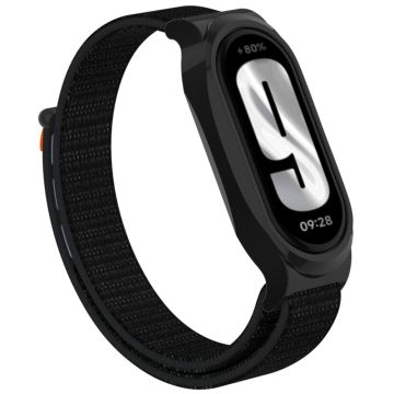 Xiaomi Mi Band 9 / Smart Band 8 Watch Band Nylon Loop Wrist Strap with Bump Resistant Watch Case - Reflective Black