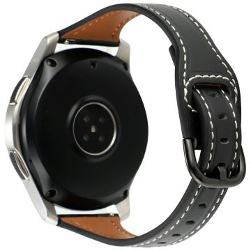 Samsung Galaxy Watch7 44mm Genuine Cow Leather 20mm Watch Strap - Black+Black Buckle